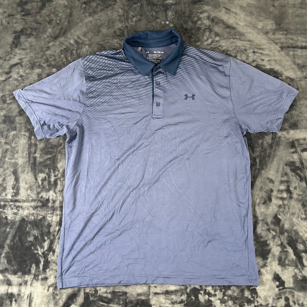 Under Armour‎ Playoff Polo Mens XL Blue Graphic HeatGear Short Sleeve Golf Shirt
